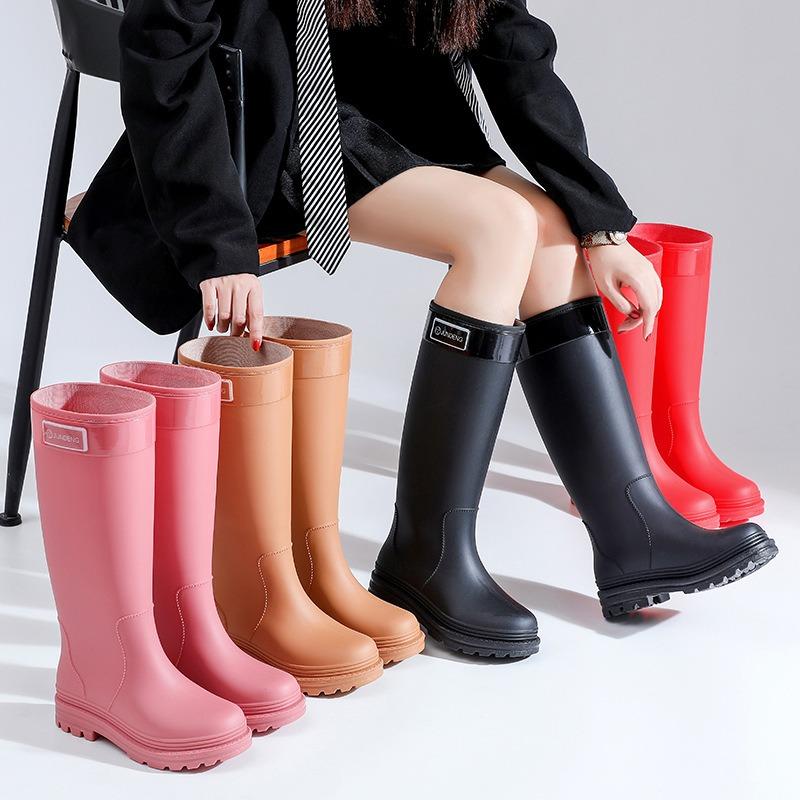 Thickened Water Shoes Fashion Rain Boots Non-slip Long Tube Tall Tube Adult Wear-resistant Velvet Waterproof Women's Rain Shoes