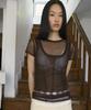 FROMWHERE Mesh Crew Neck Top Brown