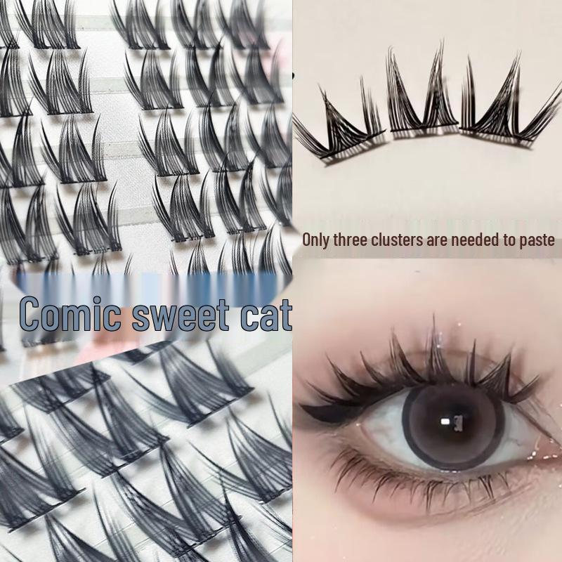 

Moon Girl Sweet Cat Elf Natural False Eyelashes - Black Stem, Segmented Barbie Style