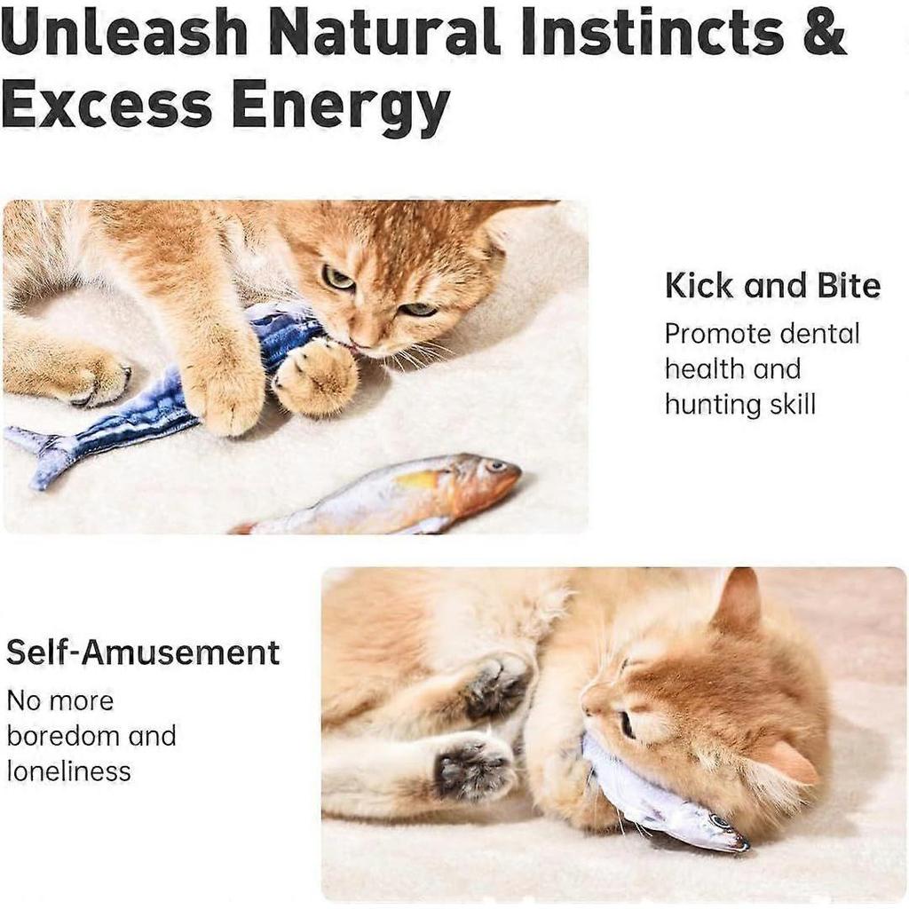 Bite-Sized Realistic Flopping Fish Cat Toys, 3 Pack, Interactive Cat Toys for All Breeds, Tap-Activated 3 Flapping Mode, Sardine/Saury/Yellow Croaker,