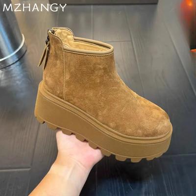 Platform Women Suede Snow Boots Flats Fashion Shoes Plush Warm Ankle Boots 2025 Trend New Brand Sneakers Winter Cozy Mujer Botas