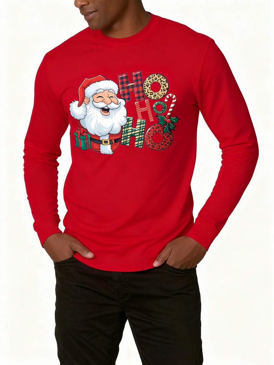 Men Maria Casanova Santa Print Long Sleeve Tee Retro Loose Christmas Street Top S