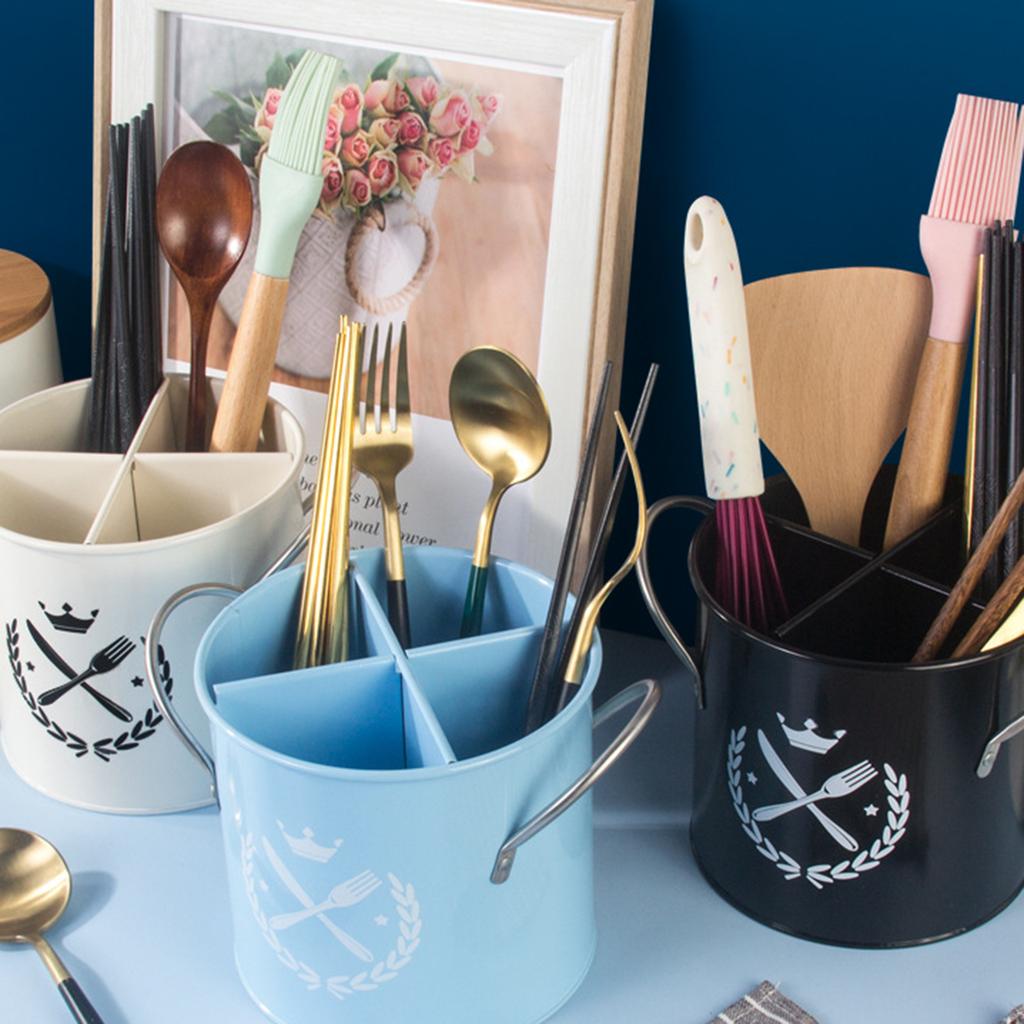 Chopstick Holder FourDivided Spatula Forks Binaural Handles for Household Blue