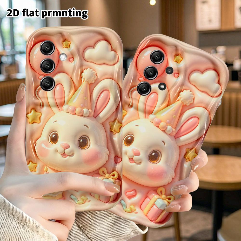 Phone case: 2D flat, suitable for Samsung Galaxy A34 A35 M05 M06 S20 S22 S21 FE Plus 5G protective case, party hat rabbit, perfect holiday gift for Ch