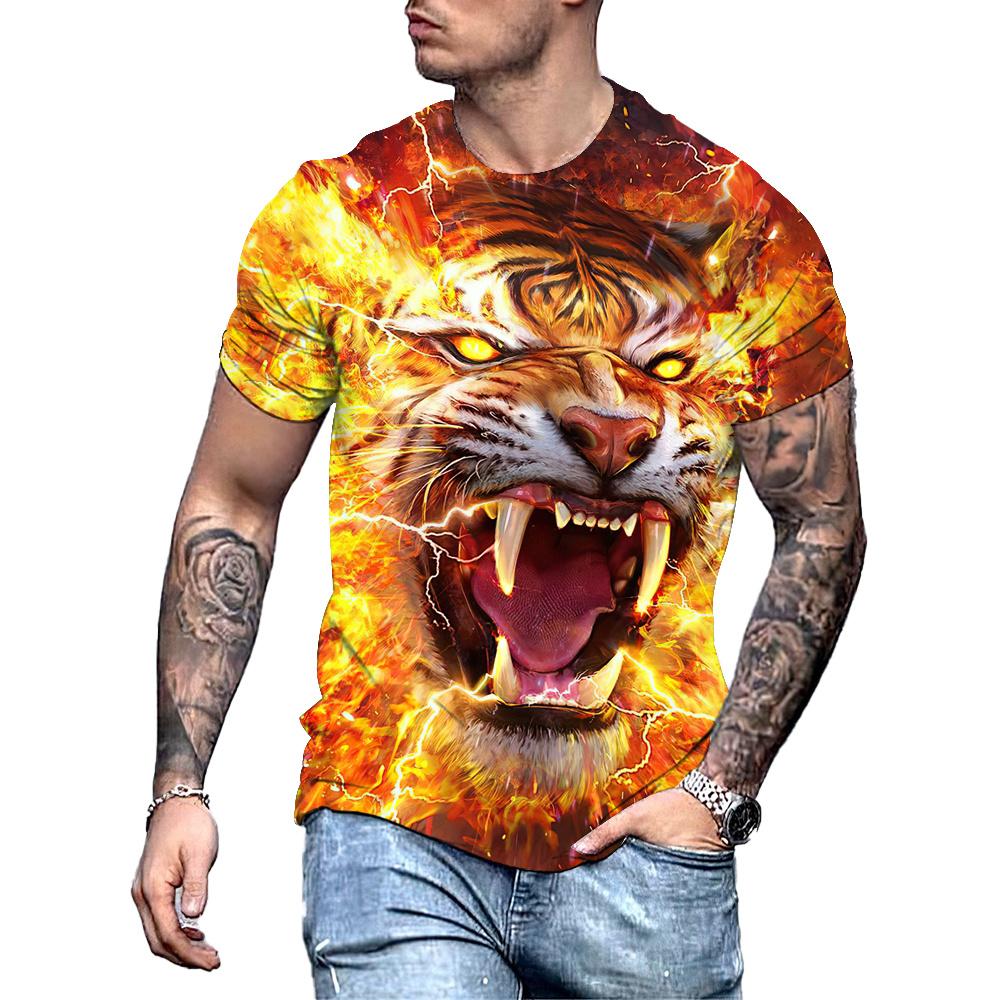Pánske tričko Lion Fighting Tričko 3D Animal Beast Fierce Print Tričko s krátkym rukávom Oversized Tops Tričká Tričko Pánske značkové oblečenie