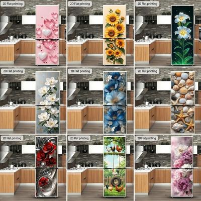 50 Stil Kühlschrankaufkleber Landschaft Blume Pflanze Vinyl Selbstklebend Kühlschranktür Abdeckung Folie Küchen Dekor DIY