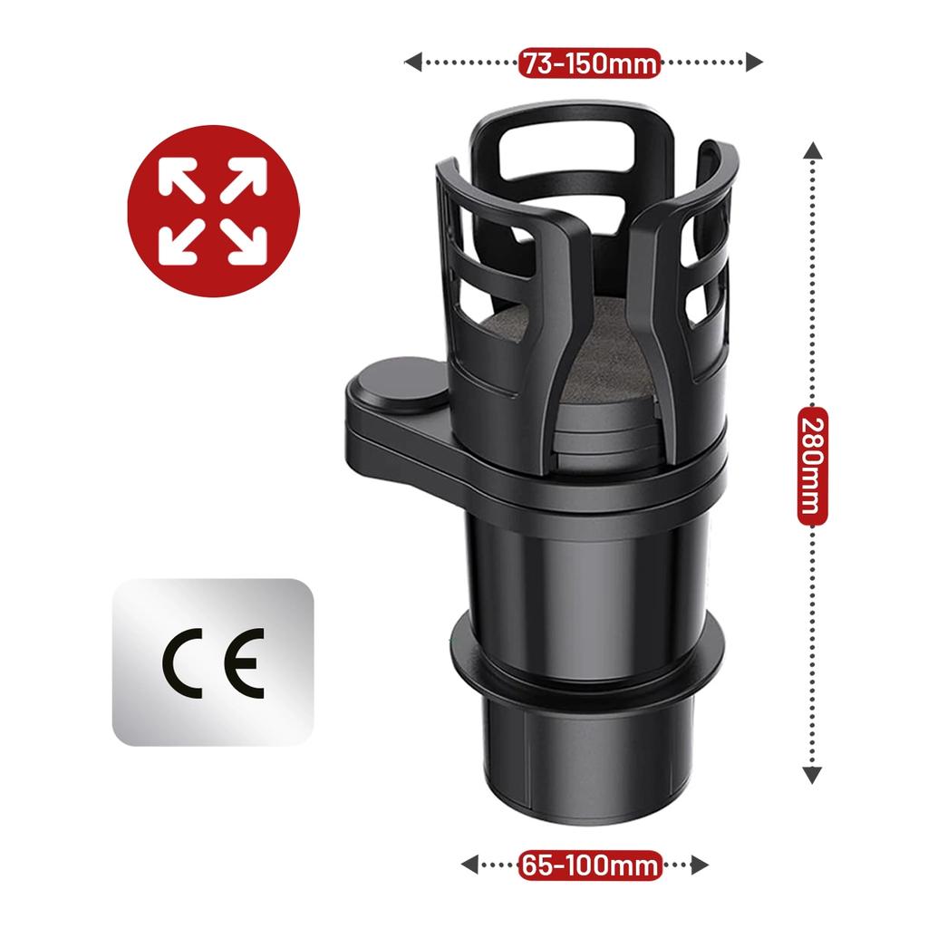 Cupholder™ Car Cup and Bottle Holder with Phone and Tablet Holder, 360° Adjustable and Stable, Mounts in the Car Cup Holder - Black