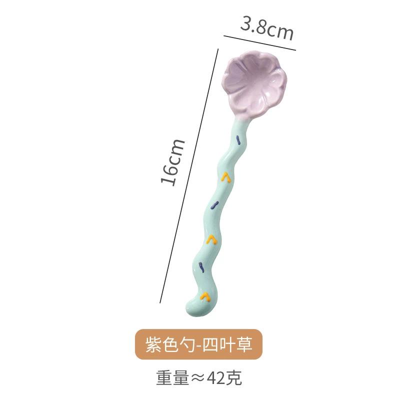 1PC Ceramic Long Handle Spoon Kawaii Korean Ice Cream Hand Painted Dessert Spoon with Long Handle Kitchen Tableware Accessories