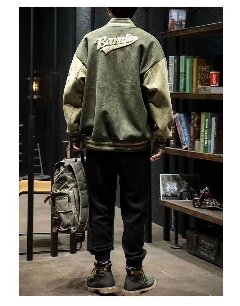 Men's Suede Embroidered Retro Bomber Jacket - Spring/Autumn