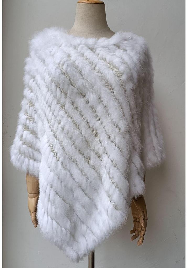 2022 Autumn/Winter Handmade Real Rabbit Fur Knit Triangle Shawl & Women's Pullover Cloak