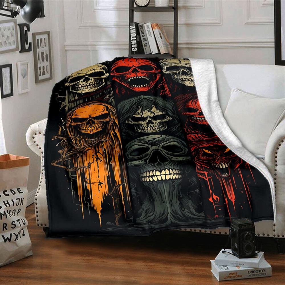 1pc Skulls, Death Blanket, Lightweight Flannel Throw Blanket For Sofa, Bed, Travel, Camping, Living Room, Office, Couch, Chair, And Bed