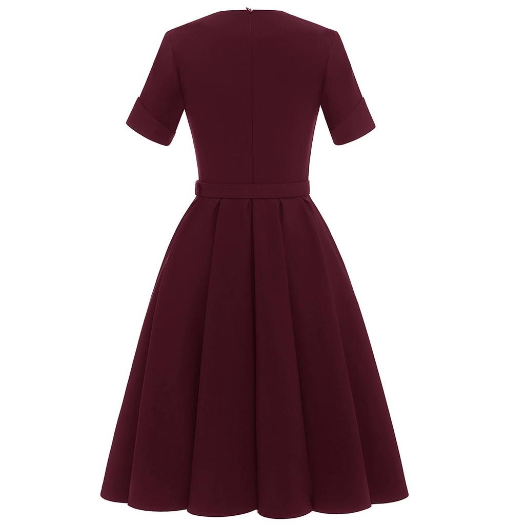 Buy Women's Vintage Swing Dress with Belt Square Collar Short Sleeves Fit  and Flare Gown Cocktail Party Evening Wedding Guest Outfits Occasion Wear  at affordable prices  free shipping, real reviews with