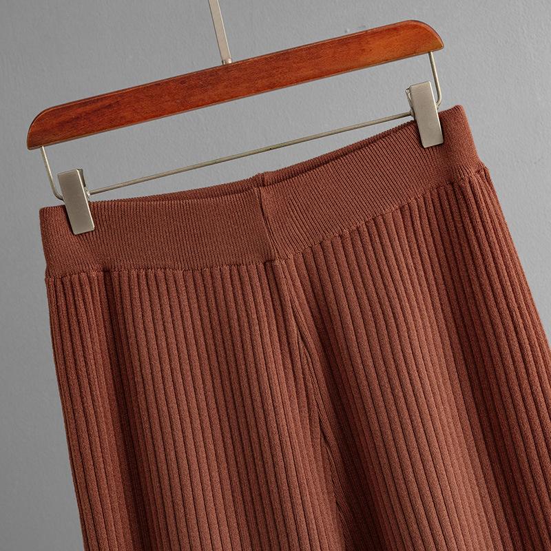 Fall Winter Lazy Wind Loose High Collar Pulllover Sweater Suit Women's Stripe Long Sleeve Knit Wide Leg Pants Two Piece Set