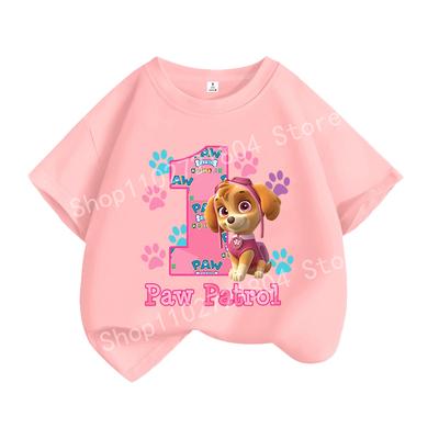 Paw Patrol T-shirt Cartoon Print Round Neck Short Sleeve Tops Cute Girls Clothes Birthday Fashion TShirts