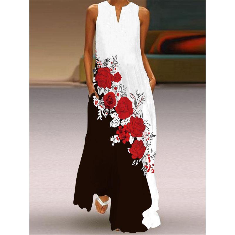 3D Three-Dimensional Print Dress Red Flower Tall Sleeveless Dress Beach Travel Photo Beach Dress
