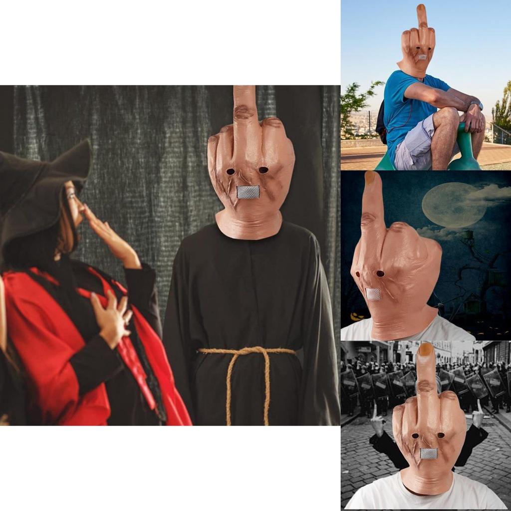Middle Scary Finger Halloween Mask Latex Full Head Costume Party Cosplay Prop