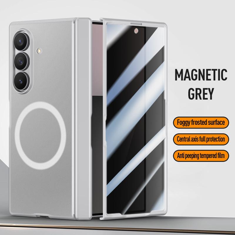 For Samsung Galaxy Z Fold7 Screen Protect Film Magnetic Electroplated Matte Phone Case For Magsafe Middle Hinge Shockproof Cover