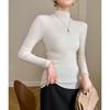 Women's Autumn/Winter Pure Cashmere Striped Slim-Fit Sweater with Half-High Neck