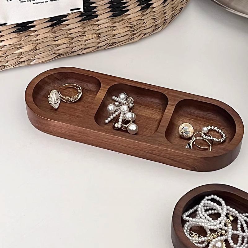 Jewelry Storage Box Organizer Ins Retro Desktop Wooden Earrings Dangler Rings Necklaces Compartment Storage Tray Entrance Trays