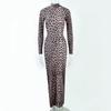 European and American autumn fashion leopard print stand-up collar long-sleeved slim-fitting long dress manufacturer straight hair