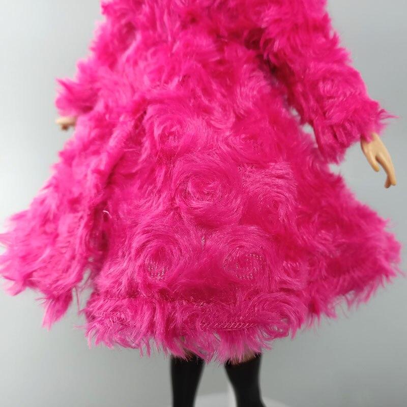 Pink Winter Long Sleeve Warm Cardigan Midi Coat for Barbie Doll Outfits Clothes for Barbie's Coat Kids Toy Playhouse Accessories