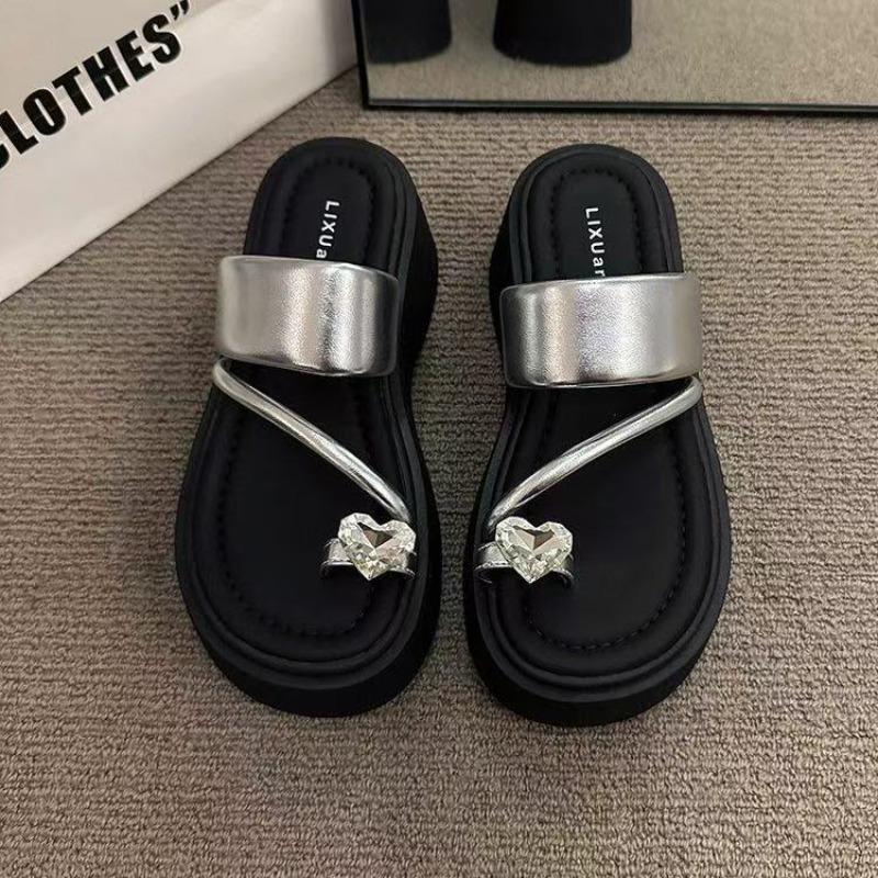 Cool slippers women's summer wear fashionable new rhinestone high-end platform sandals versatile white legs long fairy