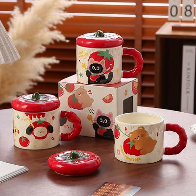 Tasse mit Deckel Niedliche Tomatentasse Keramische Wassertasse für Frauen Neuer Stil Geburtstagsgeschenk für beste Freundin Mädchen