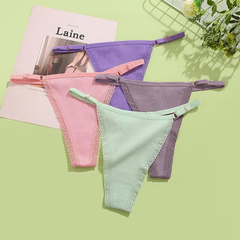 Cotton Adjustable Waist Thong Women Low Waist G-String Panties Female Soft Breathable Lingerie Solid Underwear