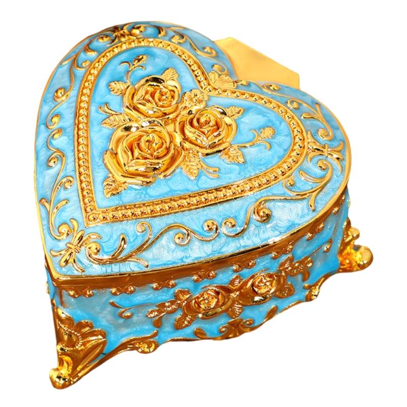 Alloy Rose Pattern Jewelry Organizers In Heart Shape For Women And Girls