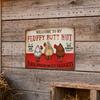 Fluffy Butt Hut Farm Sign, Vintage Chicken Coop Metal Sign, Weatherproof Rustic Wall Art, for Barn Kitchen Backyard Farmhouse Decor