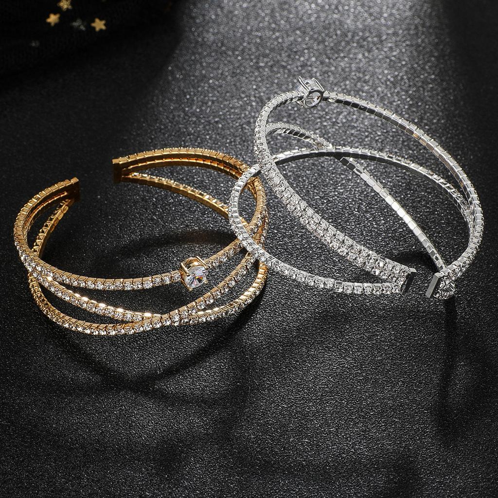 Bridal Luxury Rhinestone Zircon Cross Opening Bracelet Women'S Bracelet Temperament Bracelet Bracelet Hand