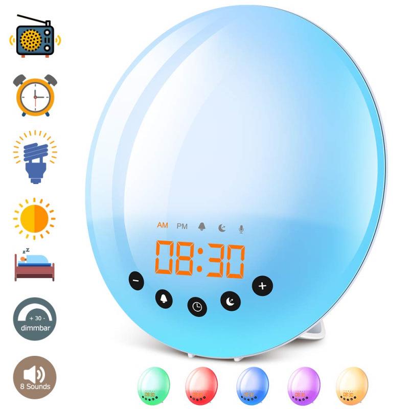 LED Sunrise Alarm Clock with FM Radio & Seven-Color Night Light