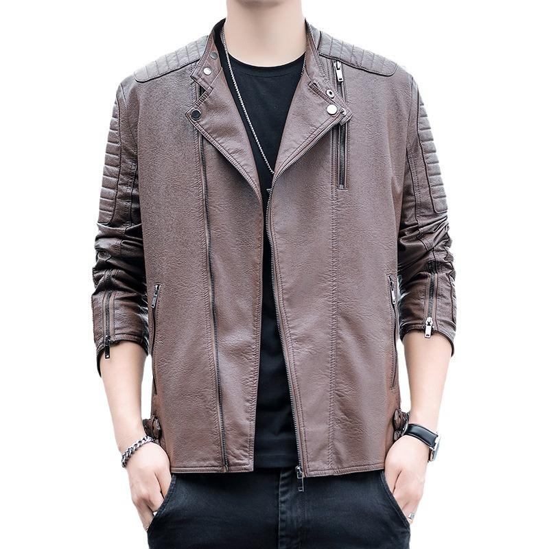 Men's leather jacket spring and autumn new casual coat slim lapel leather jacket men's trendy handsome outer clothes