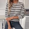 Cardigan Sweater Loose Knitwear Vintage Stripe Long Sleeve O Neck Top for Autumn Winter