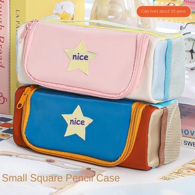 Square Korean Star Pencil Bag Desktop Storage Candy Color Large Capacity Pencil Bag Zipper Korean Ins Style