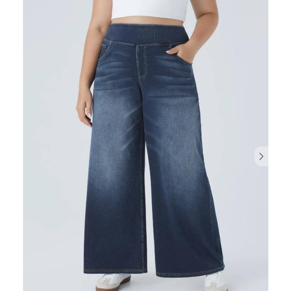 Women Baggy Jeans Streetwear High Waist Wide Leg Denim Pants Retro Elastic Waist Blue Loose Female Trousers