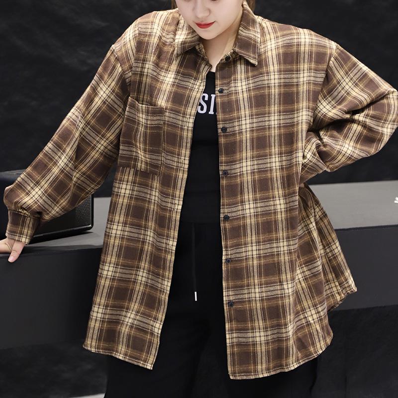 2025 Autumn Plus Size Plaid Shirt: Loose, Casual, Versatile Retro Top