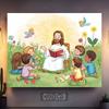2D Religiöser Kinder Hintergrund, Jesus mit Engeln im Garten Fotografie Banner