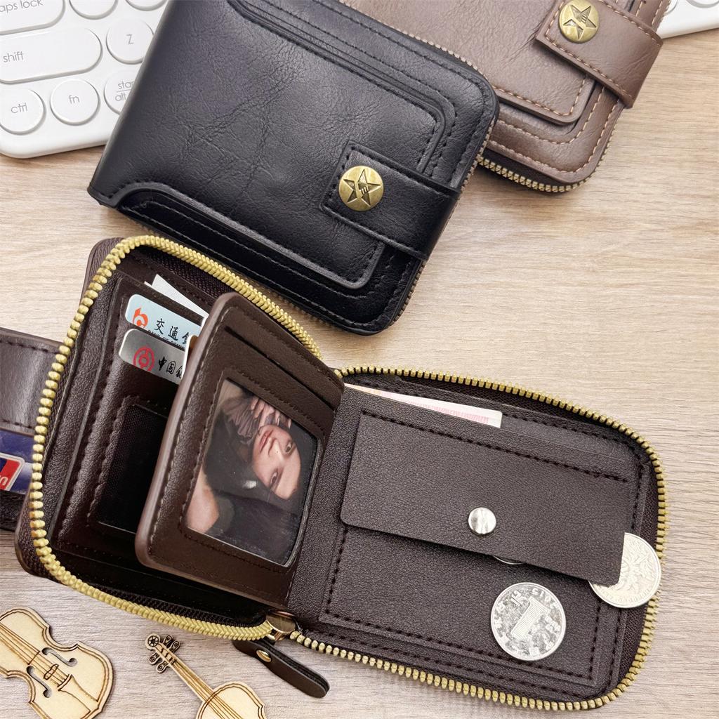 Vintage Men's Wallet PU Leather Short Purse Hasp Zipper Clutch Wallets High Quality Durable Convenient Gifts for Men Money Bag