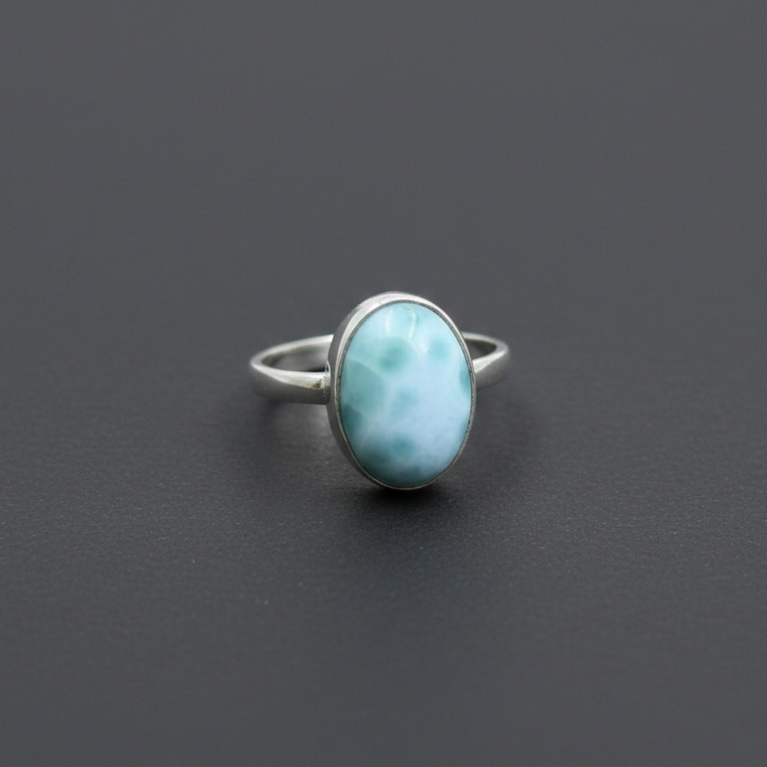 

Larimar Oval Shape Statement Ring, 925 Sterling Silver Jewelry, Handmade Gemstone Ring for Women 12 срібний