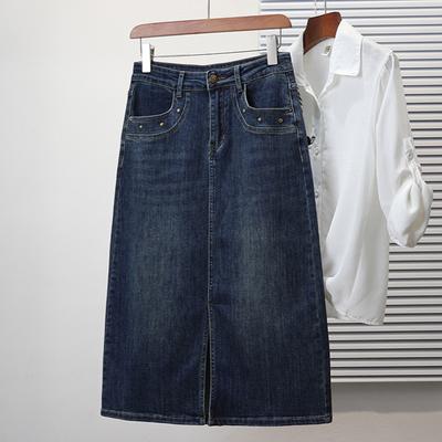 DIMANAF 2025 Plus Size Summer Denim Skirts Women Clothing Blue Fashion A-Line Skirt Belt Waist