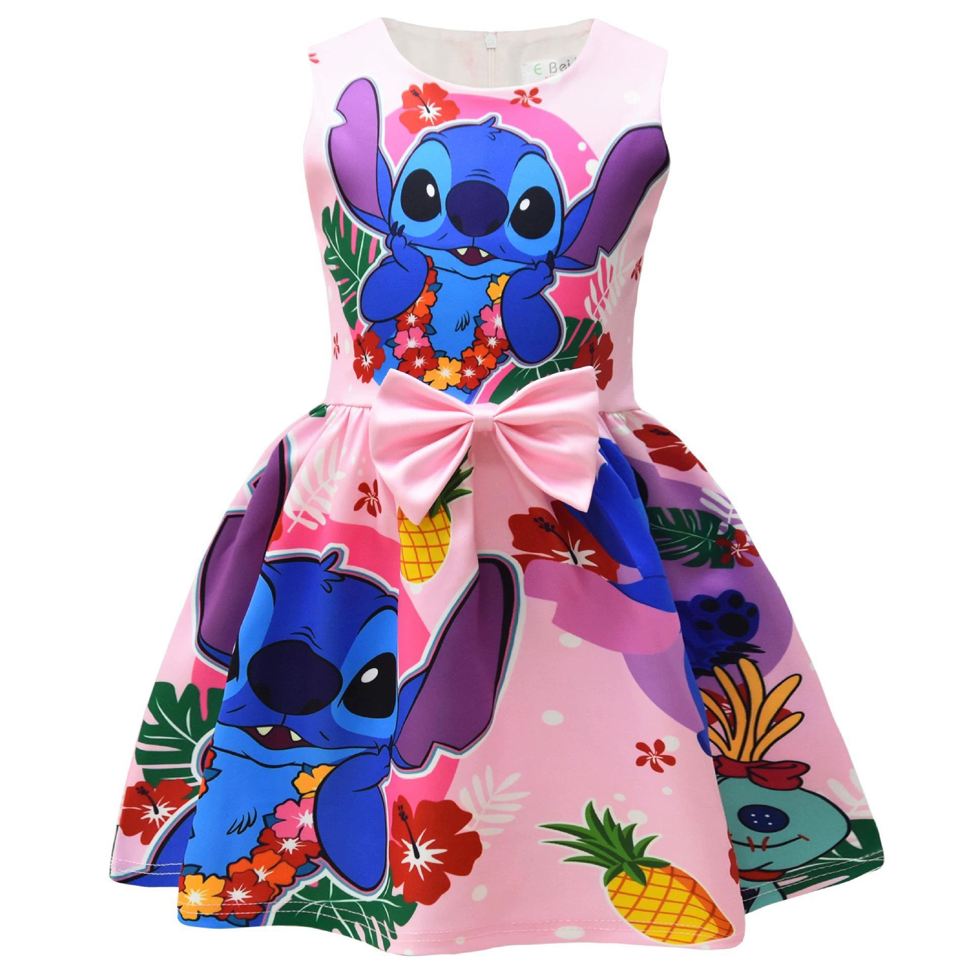 

New Summer Products, Interstellar Baby Stitch Girl Dress Dress, Medium Older Children S Bow Princess Dress 110cm