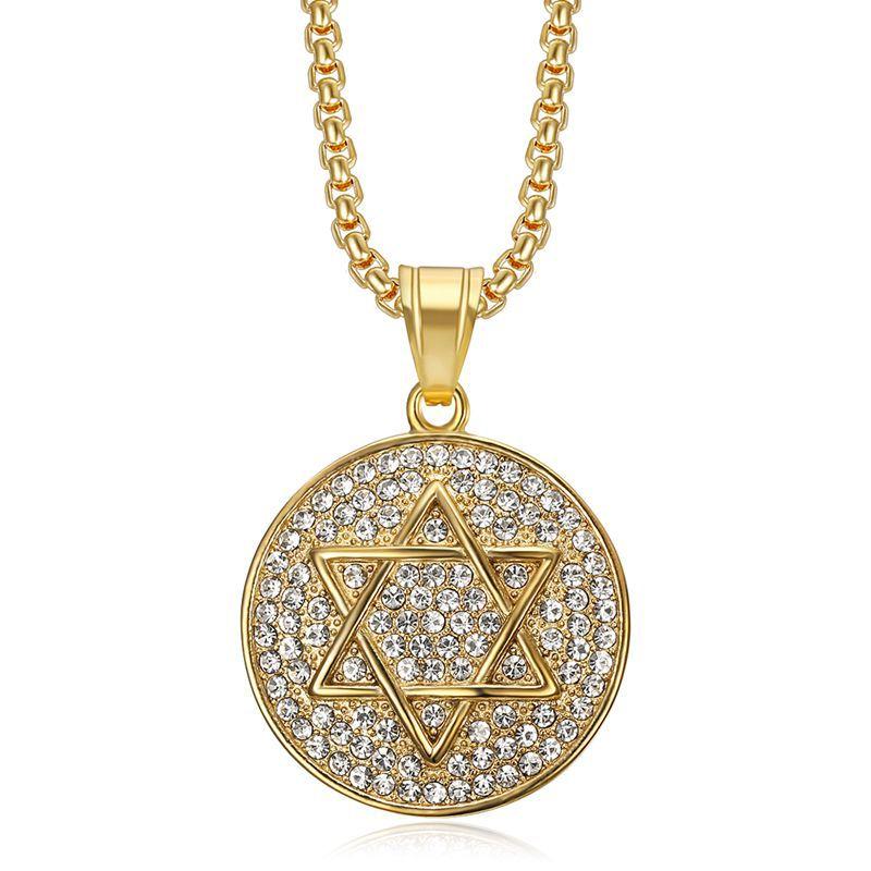 European and American Full Diamond Hexagram Pendant Necklace, Star of David Jewish Religious Jewelry 2026 60CM