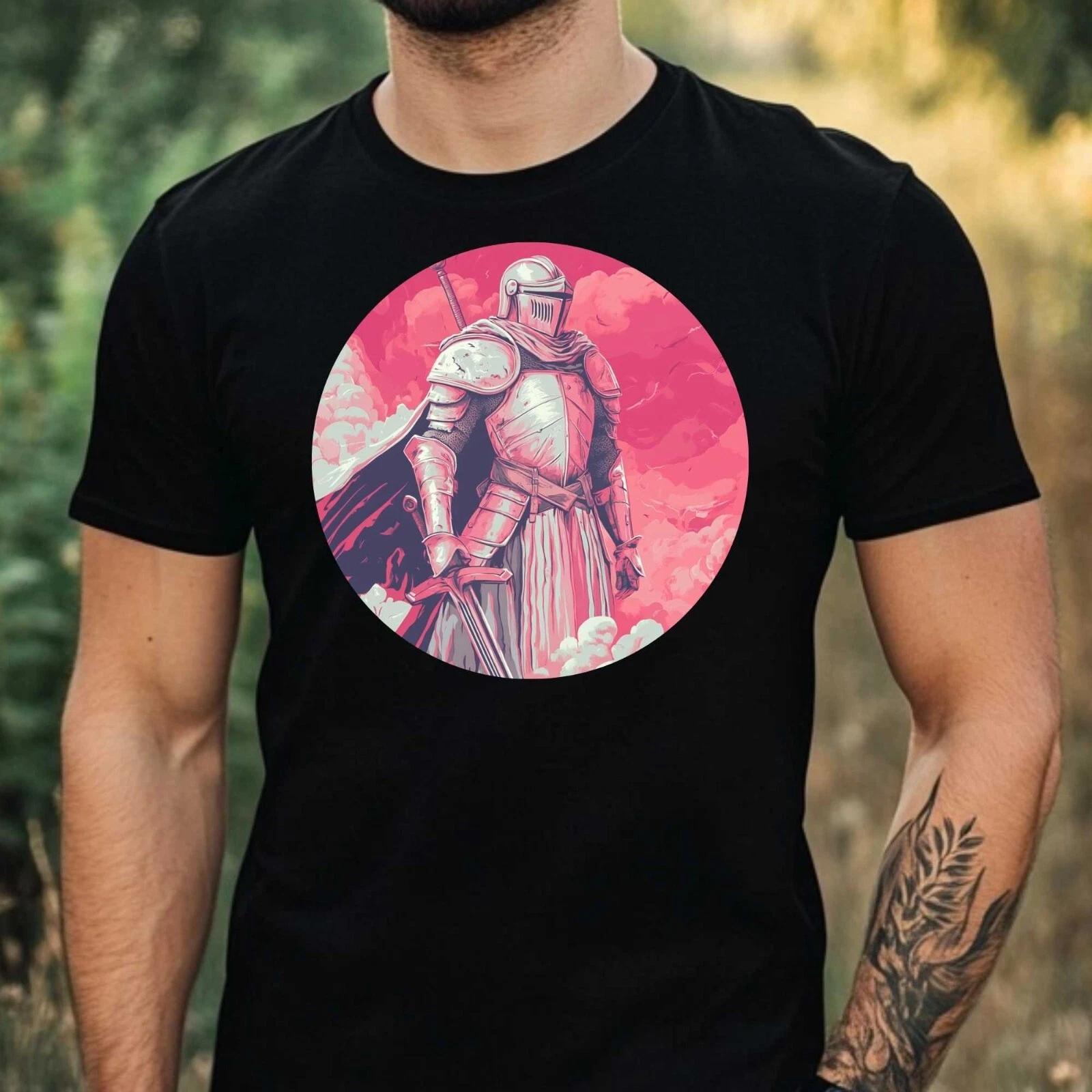 T-Shirt Herren Rosa Ritter Motiv Baumwolle Größe XS bis 5XL L