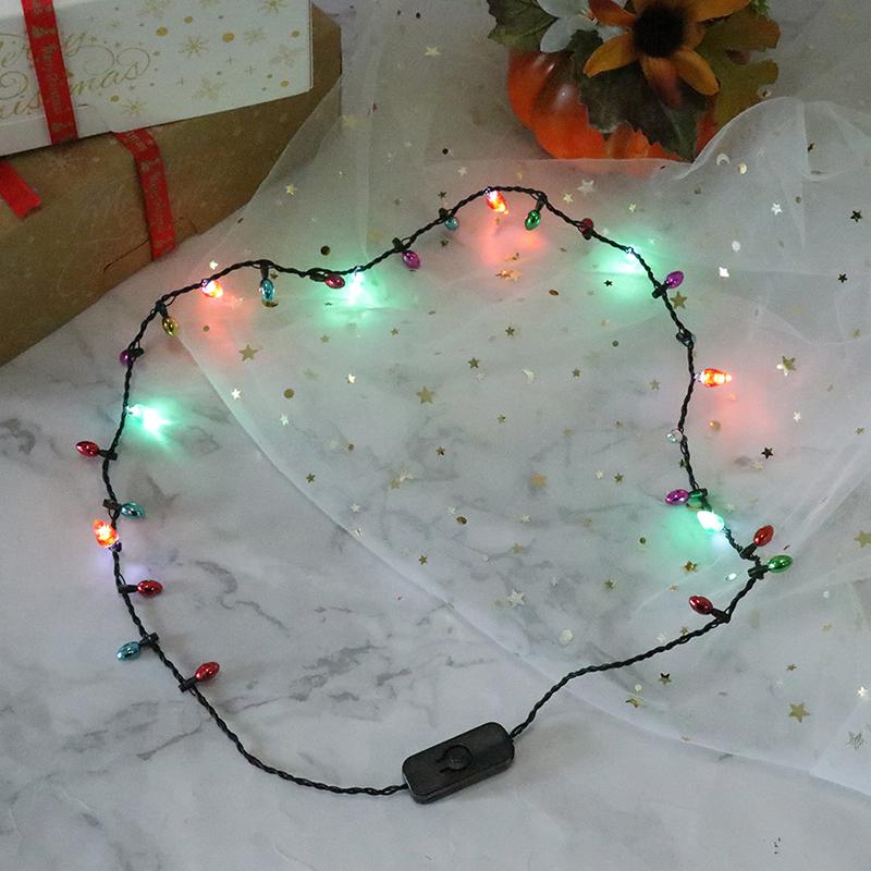 Light Glowing Led Necklace Flashing Light-Up Blinking Christmas Lights Costume Necklace 8 Led Bulbs Glow Props Party Supply