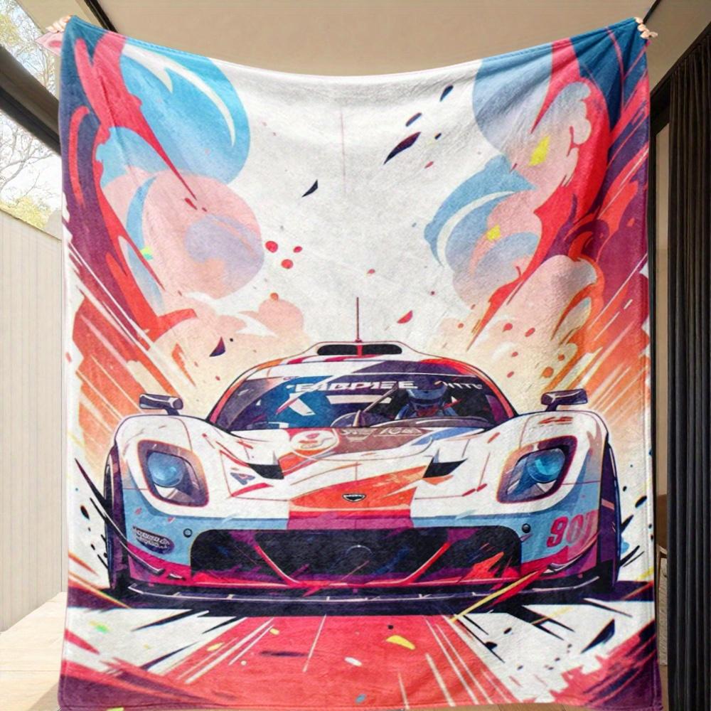 

Bright and retro racing pattern Flannel printed blanket suitable for all seasons suitable for living room office sofa and travel 75x100cm
