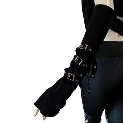 Halbfinger Gothic Armstulpe Unisex Manschette mit Schnalle Design Sonnenschutz-Ärmel Kühl Schwarz Sonnenschutz-Ärmel Streetwear