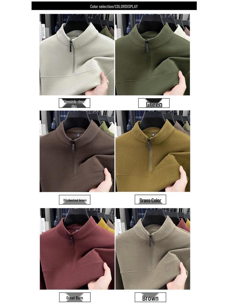 Men's Double-Sided German Fleece Half-Zip Hoodie - Stand Collar, Warm Base Layer for Autumn/Winter, Simple Casual Fashion.