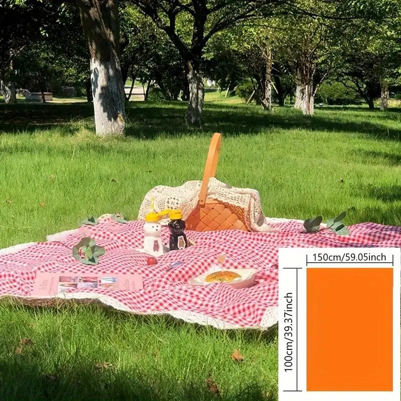 1pc Outdoor Picnic Mat, Summer Thick Waterproof Beach Blanket, Lace Red Checkered Camping Mat, Tablecloth Mat