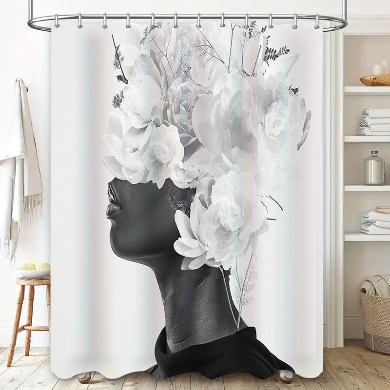 Floral Shower Curtain Botanical Pattern Bathroom Decor Nature Plants Greenery Washable Fabric Waterproof Modern Style Home Decor